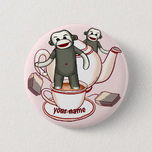 Taste Sock Monkey Teapot Button