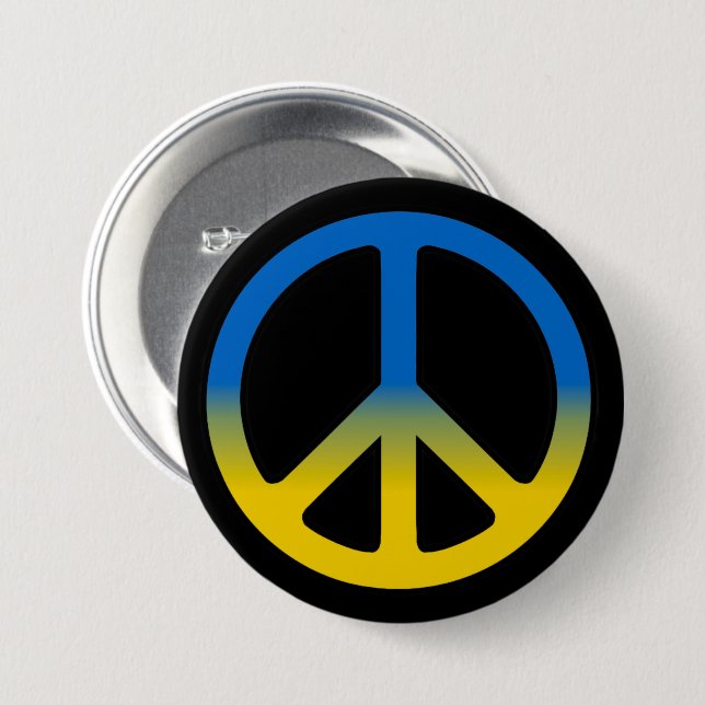 Taste "Ukraine Peace Sign Classic Round Sticker" Button (Vorne & Hinten)