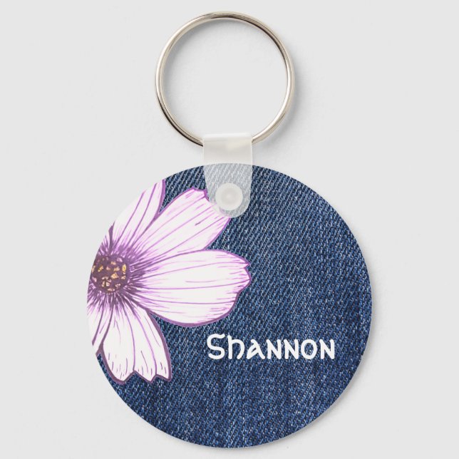 Tastenring für individuelle Name Navy Blume Schlüsselanhänger (Vorderseite)