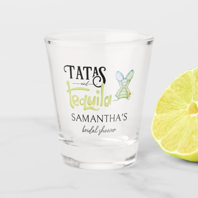 Tatas & Tequila Modernes Brautparty Fiesta Party Schnapsglas (Vorderseite)