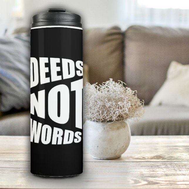 Taten nicht Sprichwort schwarz Thermosbecher (Von Creator hochgeladen)