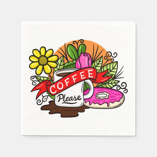 Tätowier Kaffee und Donut Serviette (Vorderseite)