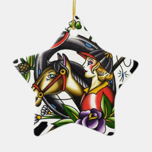 Tätowieren Sie Aquarell eines irischen Mädchens Keramikornament