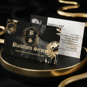 Tätowierer-Foto-Monogramm Schwarz Gold Schlange  Visitenkarte