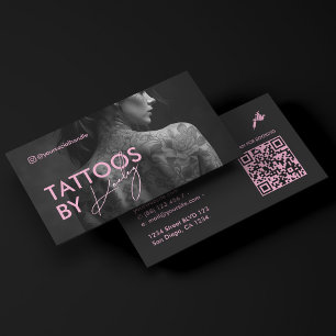Tätowierer Minimal Tattoo Künstler Pink Qr Code Visitenkarte