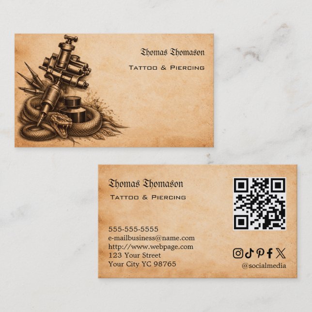 Tätowierer-QR-Code  Visitenkarte (Vorne/Hinten)