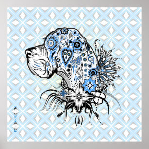 Tätowierstil Doggen Portrait Poster