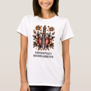 Tätowierstil Herz-Dolch Retro-Junggesellinnen-Absc T-Shirt
