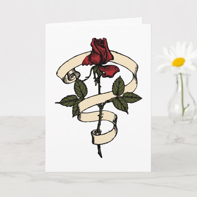 Tätowierstil Rose Karte (Kleine Pflanze)