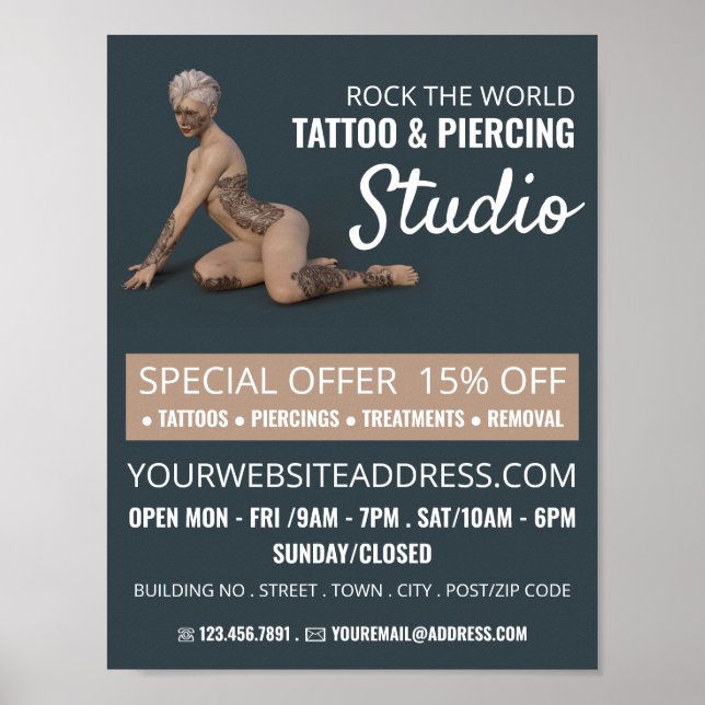 Tätowierstudio, Frau, Tattoo & Body Piercing Poster (Vorne)