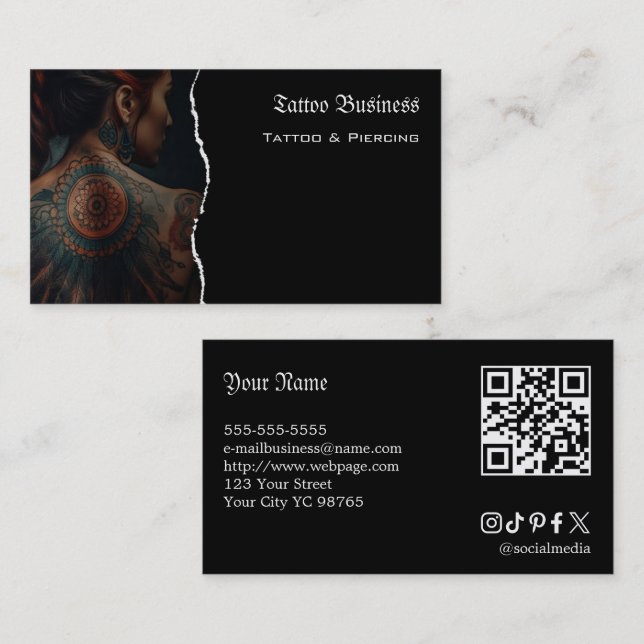 Tätowierstudio QR-Code Visitenkarte (Vorne/Hinten)