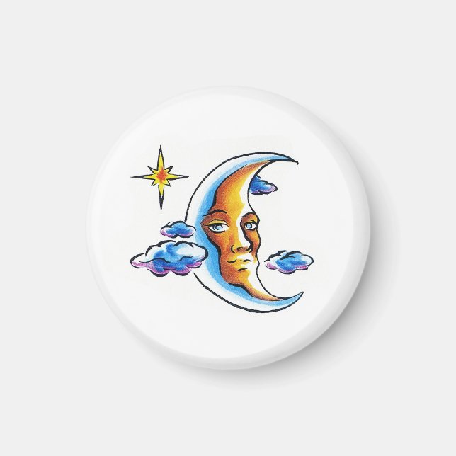 Tätowiersymbol cooler Cartoon Moon-Gesichtswolken Magnet (Vorne)