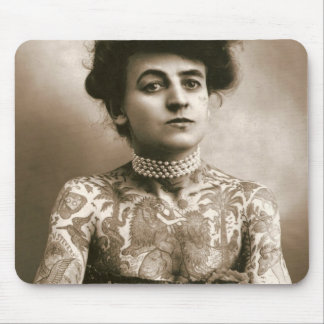 Tätowierte Dame mit Perlen Vintage-Zirkus-Mauspad Mousepad