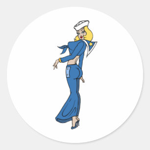 Tätowierte Frau Matrosin im Vintage-Look Runder Aufkleber