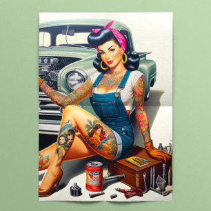 Tätowierte Mechanikerin Pinup Seidenpapier