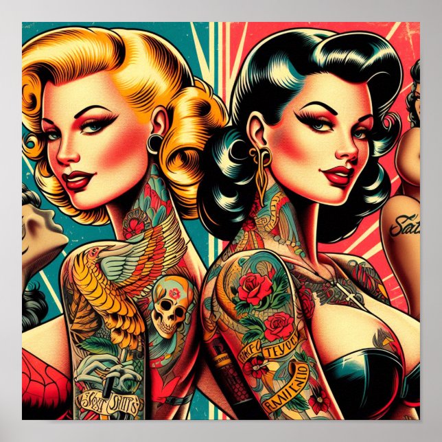 Tätowierte Pin-up Mädchen Poster (Vorne)