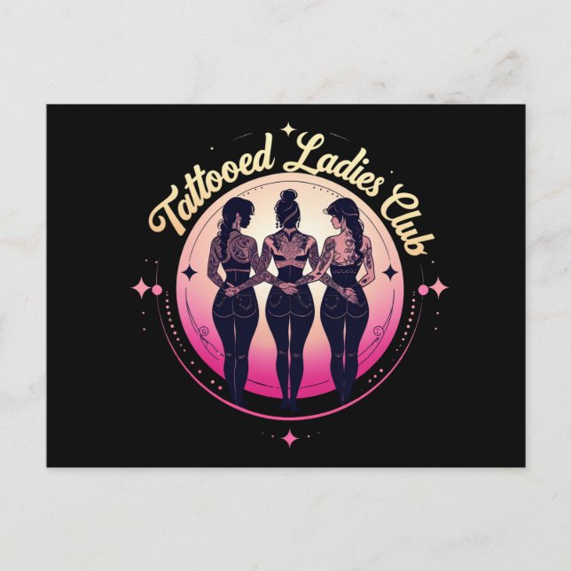 Tätowierter Ladys Club, schwarz gekleidet Postkarte (Vorderseite)