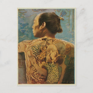 Tätowierter Mann aus Japan der 1920er Jahre Postkarte