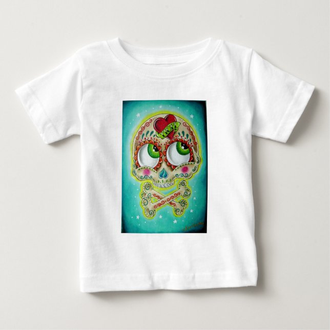 Tätowierter Zuckerschädel Baby T-shirt (Vorderseite)