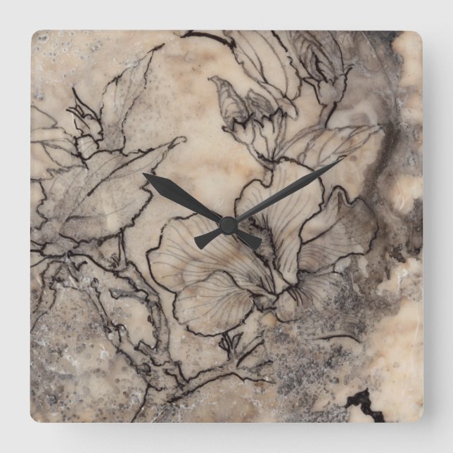 Tätowiertes Blumeni Quadratische Wanduhr (Vorderseite)