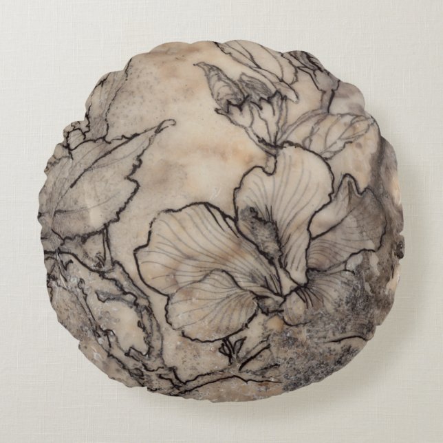 Tätowiertes Blumeni Rundes Kissen (Vorderseite)