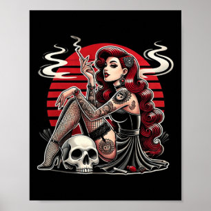 Tätowiertes Goth-Pin-up-Girl mit Totenkopf Vintage Poster
