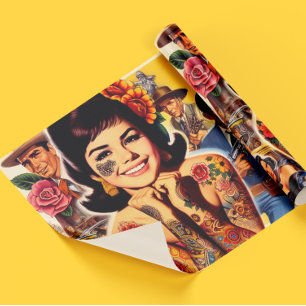 Tätowiertes Mädchen im alten Stil Geschenkpapier