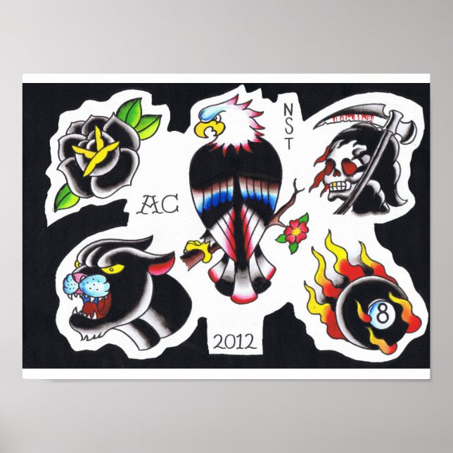 Tätowierung in der alten Schule durch Adam Caudill Poster (Vorne)