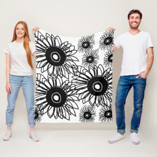 Tätowierung Sonnenblume Floral Schwarz Weiß Tätowi Fleecedecke