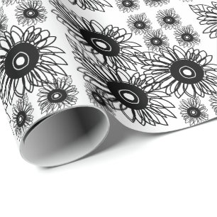 Tätowierung Sonnenblume Floral Schwarz Weiß Tätowi Geschenkpapier