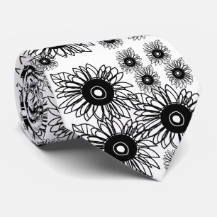 Tätowierung Sonnenblume Floral Schwarz Weiß Tätowi Krawatte