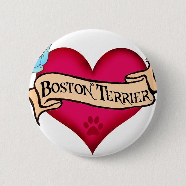Tätowierungs-Herz Bostons Terrier Button (Vorderseite)