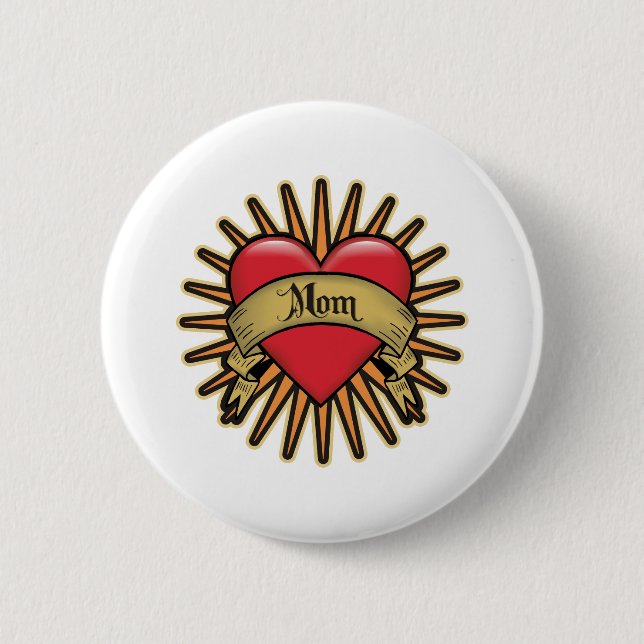 Tätowierungs-Herz-Mama Button (Vorderseite)