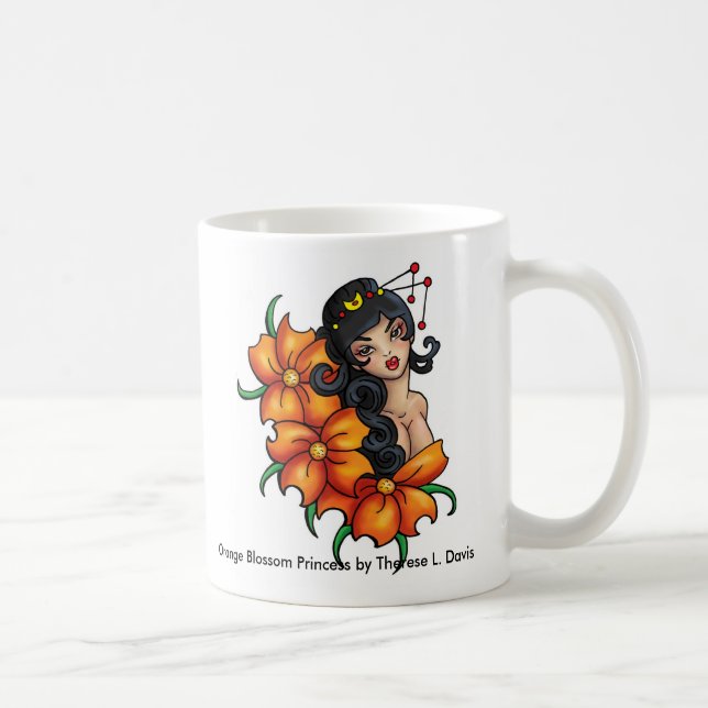 Tätowierungs-japanische orange Blüten-Prinzessin Tasse (Rechts)