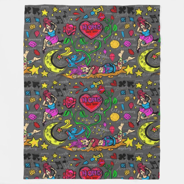 Tätowierungs-Liebepinup-Kunst Fleecedecke (Vorderseite)