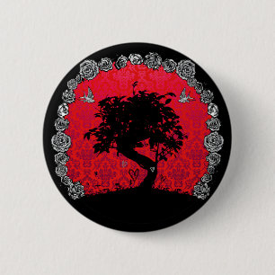 Tätowierungs-Rosen-Bonsais-Baum der Liebe-Schwalb Button