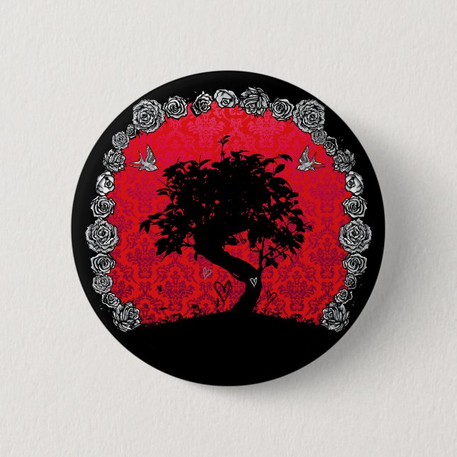 Tätowierungs-Rosen-Bonsais-Baum der Liebe-Schwalbe Button (Vorderseite)