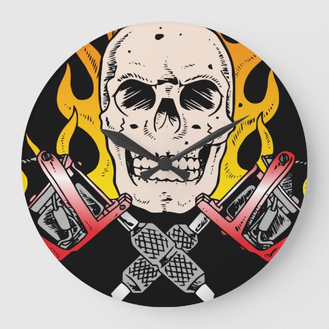 Tätowierungs-Schädel Große Wanduhr (Vorderseite)