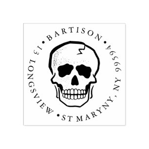 TÄTOWIERUNGS-SCHÄDEL-RUNDE RÜCKSENDEADRESSE GUMMISTEMPEL