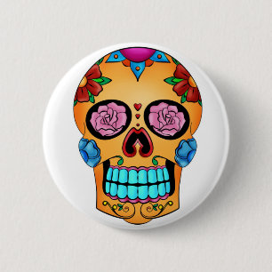 Tätowierungs-Zuckerschädel - Tag der Toten, Mexi Button
