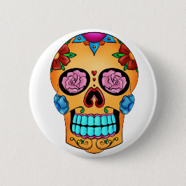 Tätowierungs-Zuckerschädel - Tag der Toten, Mexiko Button