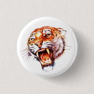 Tätowierungszeichen für Coolen Cartoon, Tigerkopf Button