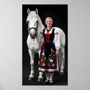 Tatra-Volk-Mädchen und Weißes Pferd Poster