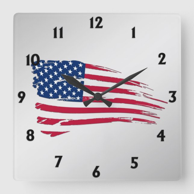 Tattered amerikanische Flagge Quadratische Wanduhr (Vorderseite)