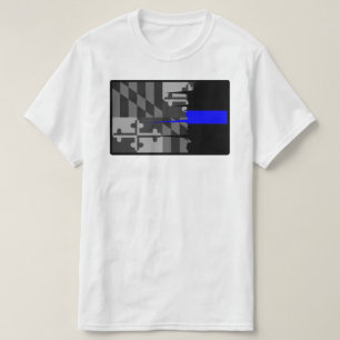 Tattered Maryland-Flaggen-dünn blaue Linie T - T-Shirt