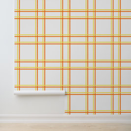 Tattersall in Lemon & Orange auf weißem Peel & Sti Tapete