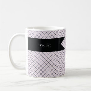 Tattersall Muster Violet Weiß Dunkelblau Kariert Kaffeetasse