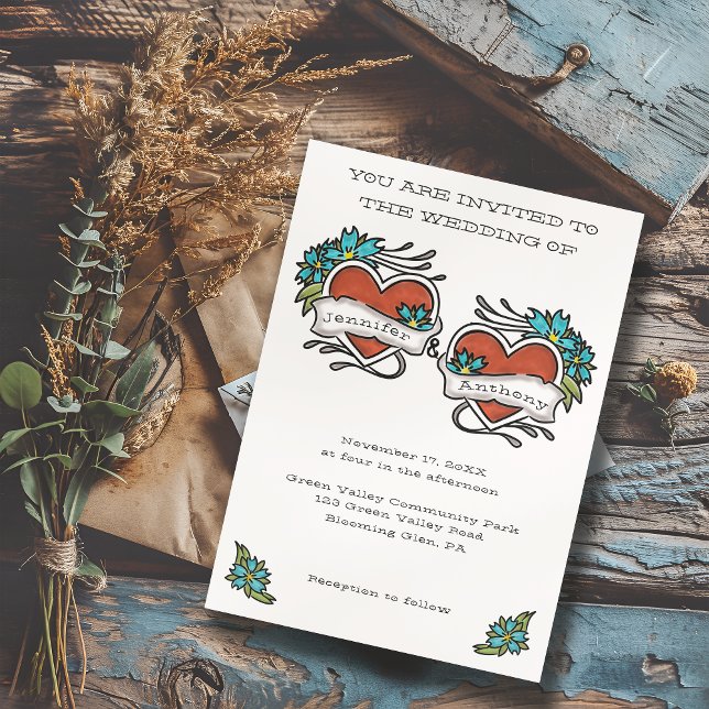 Tattoed Hearts Tattoo Grafische Hochzeit Einladung (Von Creator hochgeladen)