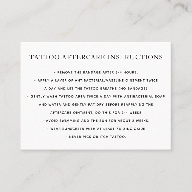 Tattoo Aftercare Instructions Business Card Visitenkarte (Vorderseite)