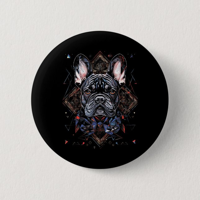 Tattoo Art French Bulldog Combined Geometric Button (Vorderseite)
